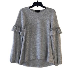 DESIGN365 Heathered Grey Ruffle Sleeve Longsleeve Top - Medium